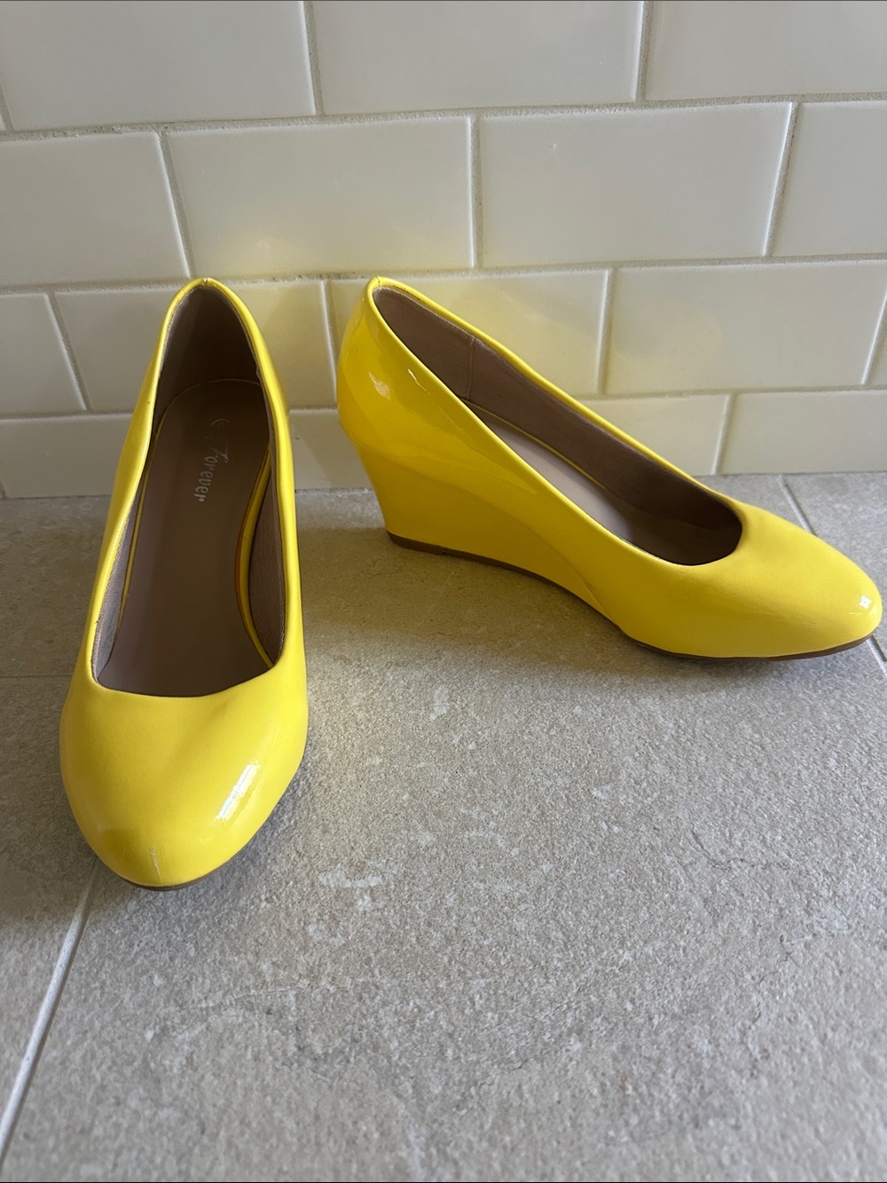 Forever 21 Yellow Patent Wedge Pumps